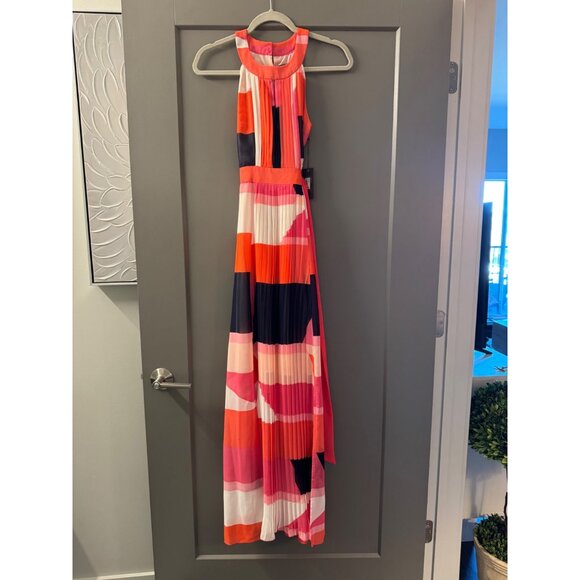Vince Camuto Colorblock Pleated Halter Maxi Dress Size 2 Multicolor Pink/Orange/ - Picture 10 of 10